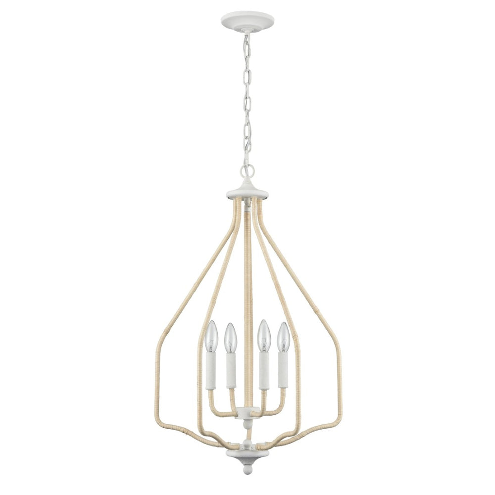 Atlas Breezeway 4-Light Pendant - Coastal-Inspired White Coral Fixture with Rattan Accents for Elegance CL11738-WH