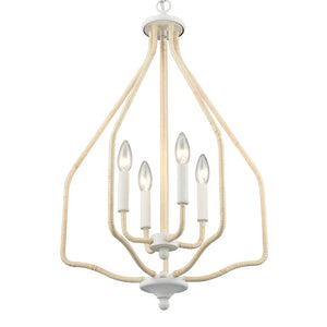 Atlas Breezeway 4-Light Pendant - Coastal-Inspired White Coral Fixture with Rattan Accents for Elegance CL11738-WH