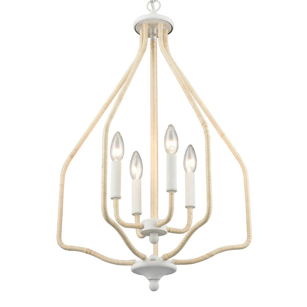 Atlas Breezeway 4-Light Pendant - Coastal-Inspired White Coral Fixture with Rattan Accents for Elegance CL11738-WH