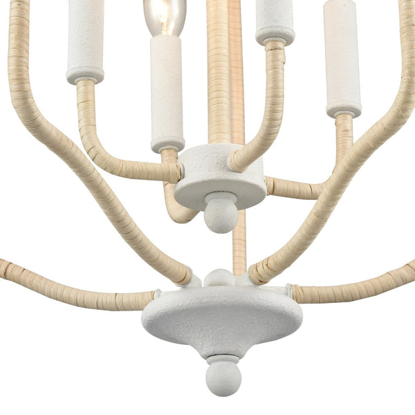 Atlas Breezeway 4-Light Pendant - Coastal-Inspired White Coral Fixture with Rattan Accents for Elegance CL11738-WH