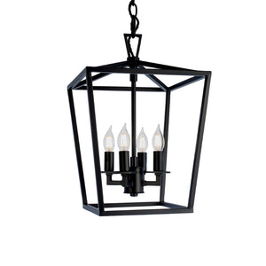 Atlas Cage Elegant Lantern-Style 4-Light Pendant with Open Framework for Warm Ambient Illumination Matte Black 12'' CL11742-BK