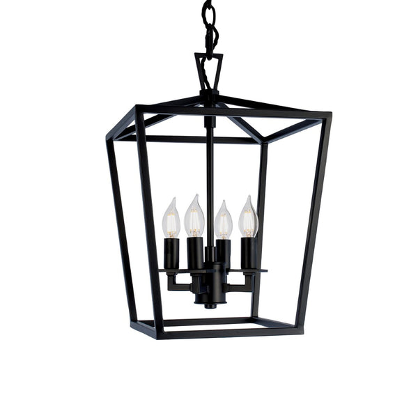 Atlas Cage Elegant Lantern-Style 4-Light Pendant with Open Framework for Warm Ambient Illumination Matte Black 12'' CL11742-BK
