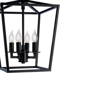 Atlas Cage Elegant Lantern-Style 4-Light Pendant with Open Framework for Warm Ambient Illumination Matte Black 12'' CL11742-BK