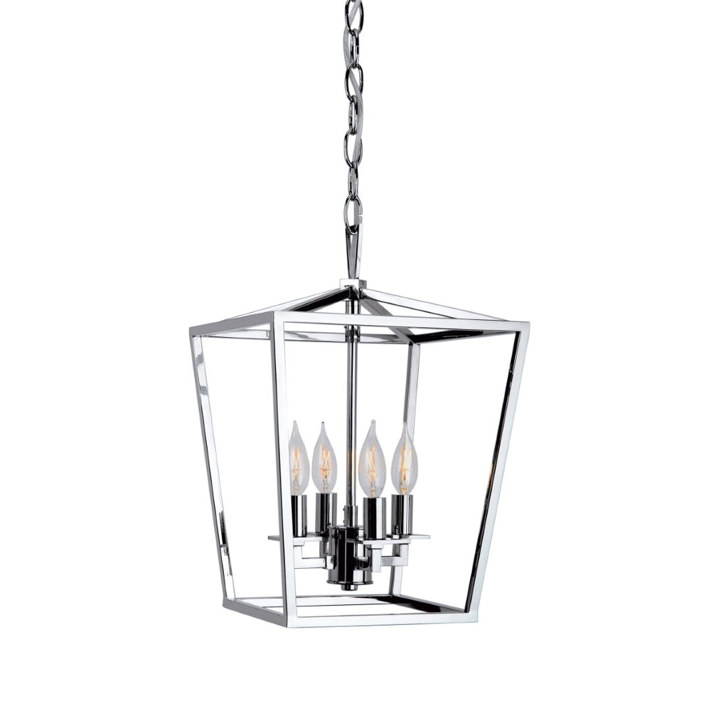 Atlas Cage Elegant Lantern-Style 4-Light Pendant with Open Framework for Warm Ambient Illumination Polished Nickel 12'' CL11742-NK