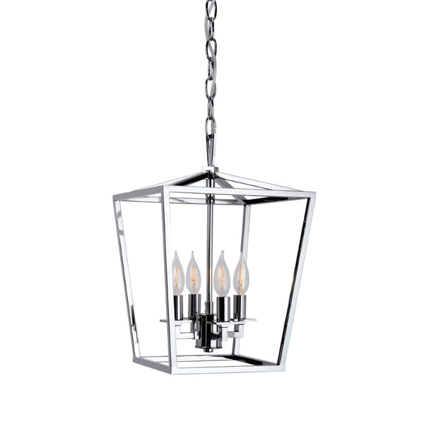 Atlas Cage Elegant Lantern-Style 4-Light Pendant with Open Framework for Warm Ambient Illumination Polished Nickel 12'' CL11742-NK