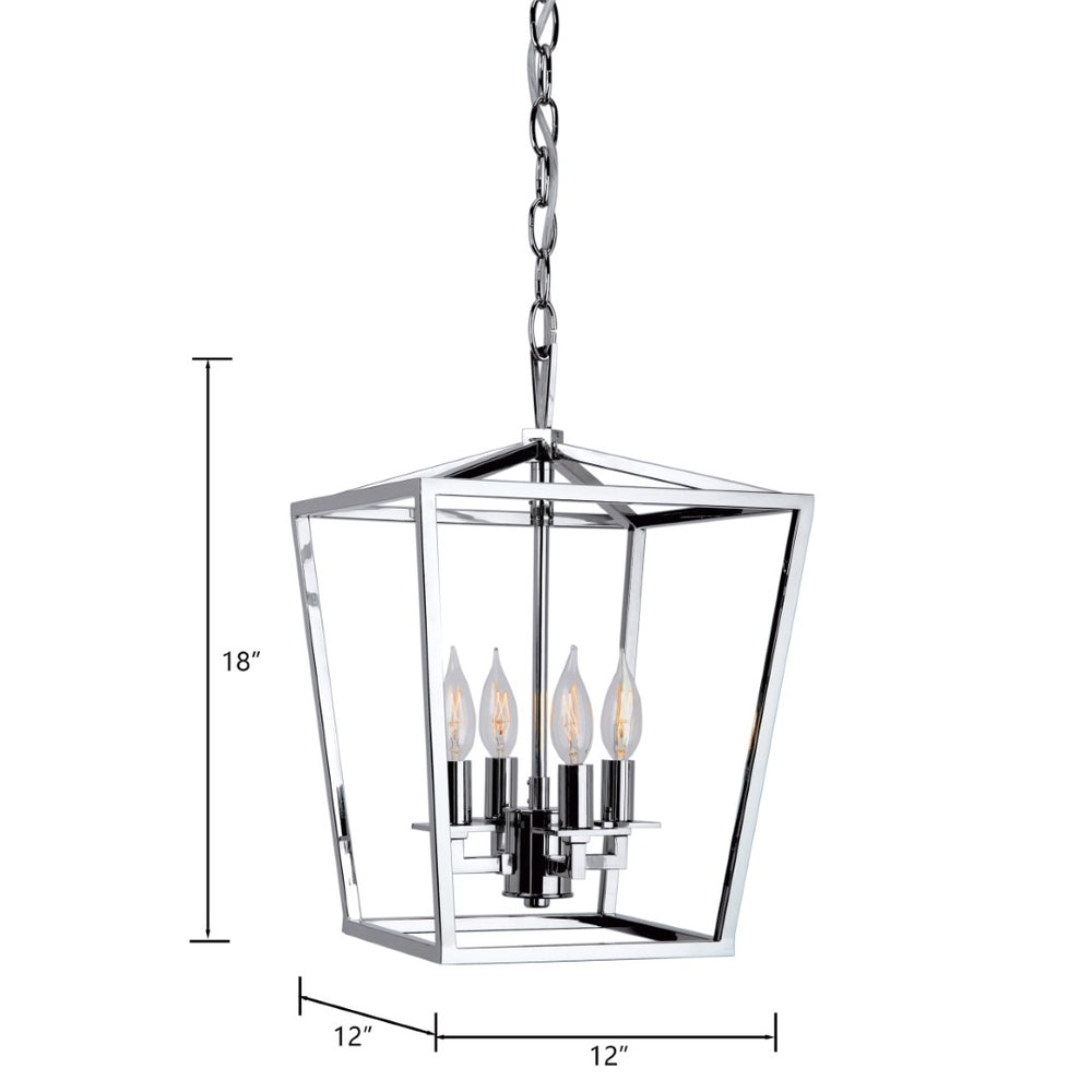 Atlas Cage Elegant Lantern-Style 4-Light Pendant with Open Framework for Warm Ambient Illumination Polished Nickel 12'' CL11742-NK