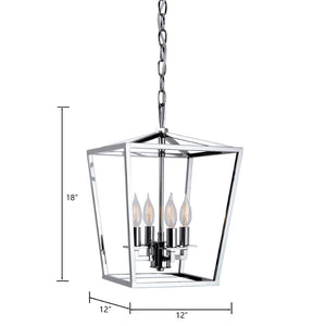 Atlas Cage Elegant Lantern-Style 4-Light Pendant with Open Framework for Warm Ambient Illumination Polished Nickel 12'' CL11742-NK