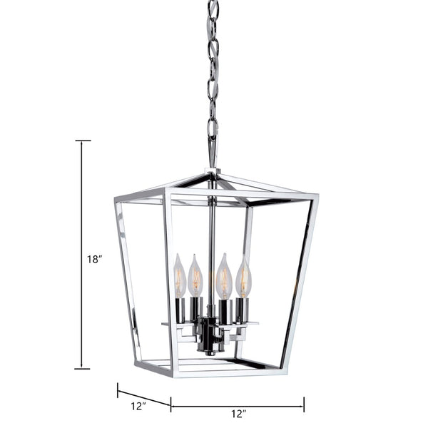 Atlas Cage Elegant Lantern-Style 4-Light Pendant with Open Framework for Warm Ambient Illumination Polished Nickel 12'' CL11742-NK