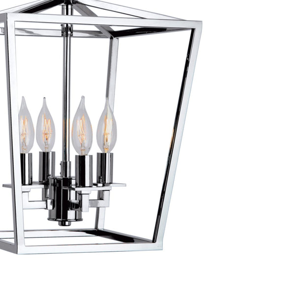Atlas Cage Elegant Lantern-Style 4-Light Pendant with Open Framework for Warm Ambient Illumination Polished Nickel 12'' CL11742-NK