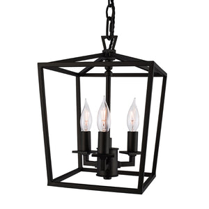 Atlas Cage Elegant Lantern-Style 4-Light Pendant with Open Framework for Warm Ambient Illumination Matte Black 8.5'' CL11743-BK