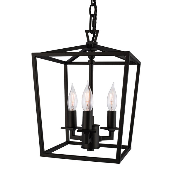 Atlas Cage Elegant Lantern-Style 4-Light Pendant with Open Framework for Warm Ambient Illumination Matte Black 8.5'' CL11743-BK