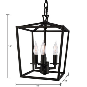 Atlas Cage Elegant Lantern-Style 4-Light Pendant with Open Framework for Warm Ambient Illumination Matte Black 8.5'' CL11743-BK