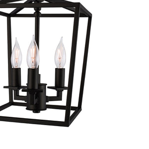 Atlas Cage Elegant Lantern-Style 4-Light Pendant with Open Framework for Warm Ambient Illumination Matte Black 8.5'' CL11743-BK