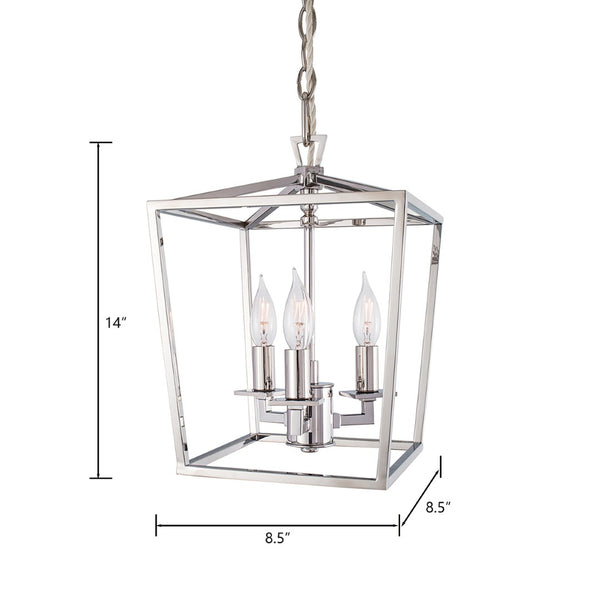 Atlas Cage Elegant Lantern-Style 4-Light Pendant with Open Framework for Warm Ambient Illumination Polished Nickel 8.5'' CL11743-NK