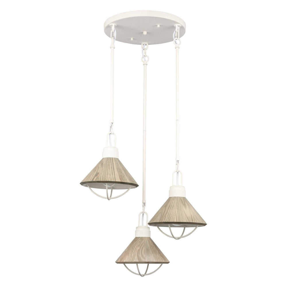 Atlas Cape May 21'' Wide 3-Light Pendant - Coastal Nautical Charm with White Coral Finish & Driftwood Shade CL11745-WH