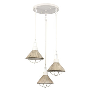 Atlas Cape May 21'' Wide 3-Light Pendant - Coastal Nautical Charm with White Coral Finish & Driftwood Shade CL11745-WH