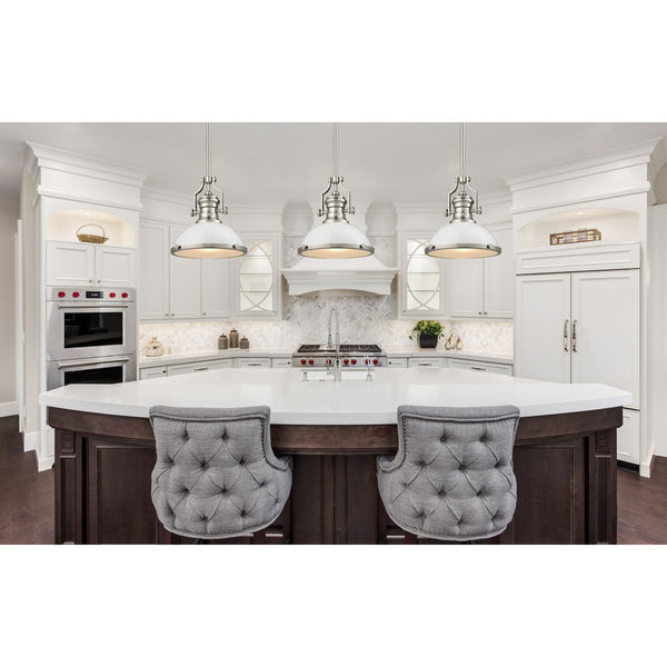Atlas Chadwick 3-Light Pendant: Elegant Vintage-Inspired Lighting for Dining & Living Spaces, 14" Height Satin Nickel with Gloss White CL11750-NK2