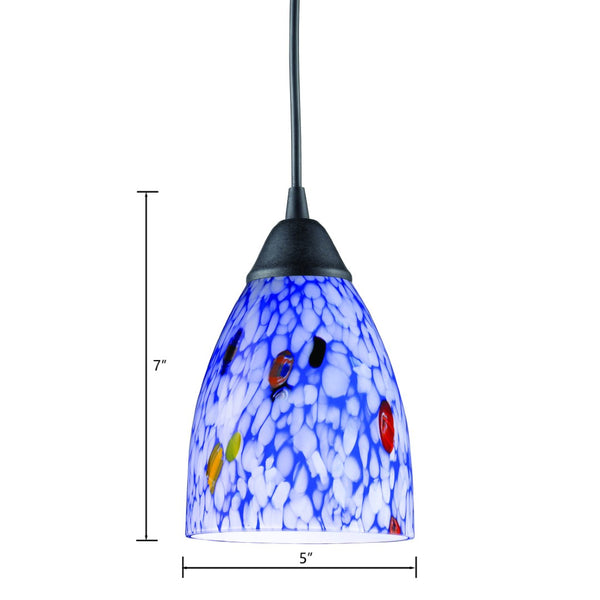 Atlas Classico Artisan 5" Wide 1-Light Pendant - Unique Starburst Blue Glass & Dark Rust Canopy Design CL11754-BL