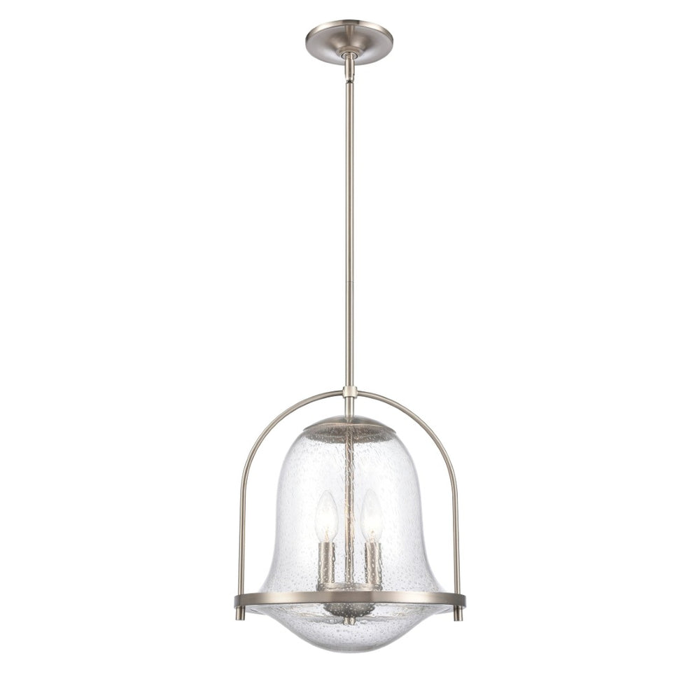 Atlas Connection 12" Wide 2-Light Pendant - Modern Satin Nickel Fixture with Seedy Glass Shade for Style CL11755-NK