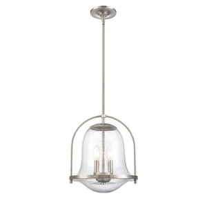 Atlas Connection 12" Wide 2-Light Pendant - Modern Satin Nickel Fixture with Seedy Glass Shade for Style CL11755-NK