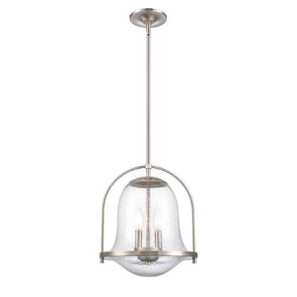 Atlas Connection 12" Wide 2-Light Pendant - Modern Satin Nickel Fixture with Seedy Glass Shade for Style CL11755-NK