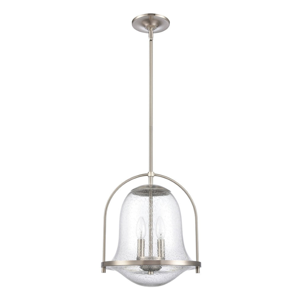 Atlas Connection 12" Wide 2-Light Pendant - Modern Satin Nickel Fixture with Seedy Glass Shade for Style CL11755-NK