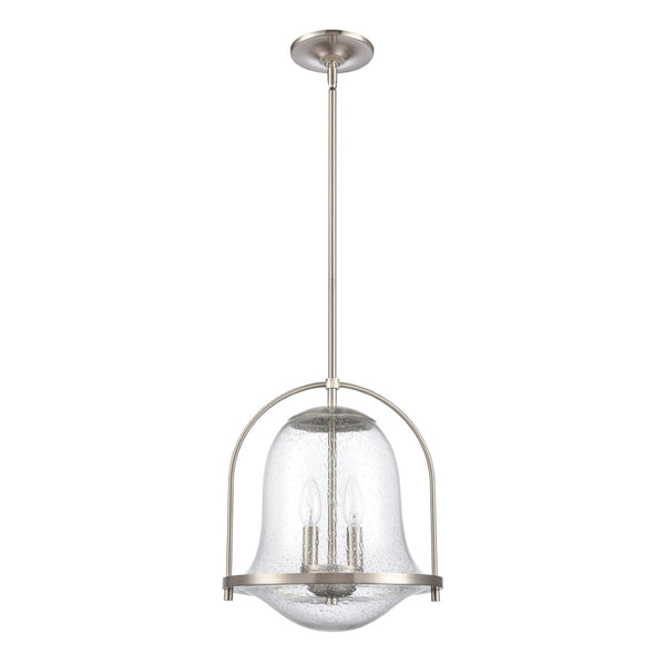 Atlas Connection 12" Wide 2-Light Pendant - Modern Satin Nickel Fixture with Seedy Glass Shade for Style CL11755-NK