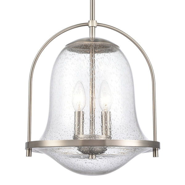 Atlas Connection 12" Wide 2-Light Pendant - Modern Satin Nickel Fixture with Seedy Glass Shade for Style CL11755-NK