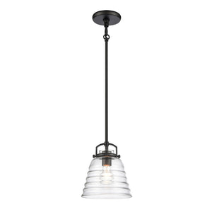 Atlas Current 1-Light Pendant - Industrial-Modern Ripple Glass Shade for Contemporary Home Illumination Matte Black 8'' CL11760-BK
