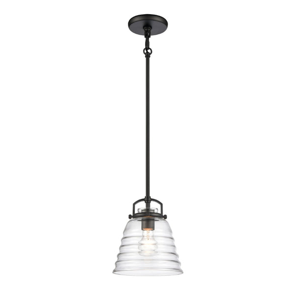 Atlas Current 1-Light Pendant - Industrial-Modern Ripple Glass Shade for Contemporary Home Illumination Matte Black 8'' CL11760-BK