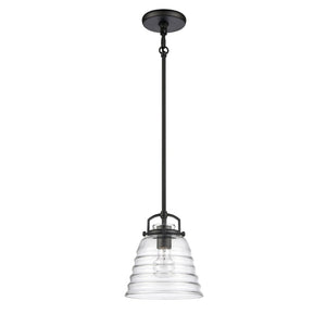 Atlas Current 1-Light Pendant - Industrial-Modern Ripple Glass Shade for Contemporary Home Illumination Matte Black 8'' CL11760-BK
