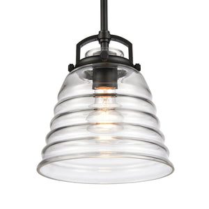 Atlas Current 1-Light Pendant - Industrial-Modern Ripple Glass Shade for Contemporary Home Illumination Matte Black 8'' CL11760-BK