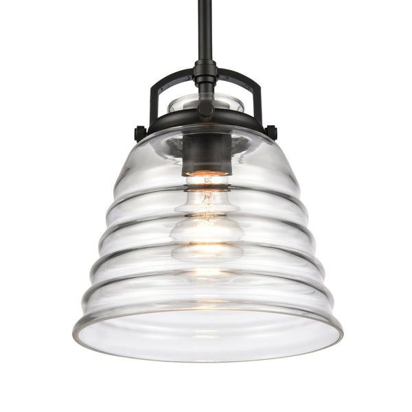 Atlas Current 1-Light Pendant - Industrial-Modern Ripple Glass Shade for Contemporary Home Illumination Matte Black 8'' CL11760-BK