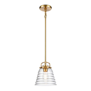 Atlas Current 1-Light Pendant - Industrial-Modern Ripple Glass Shade for Contemporary Home Illumination Satin Brass CL11760-BS