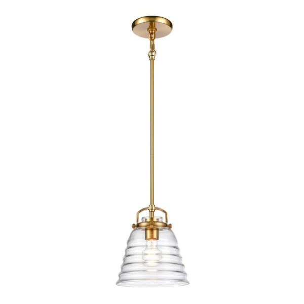 Atlas Current 1-Light Pendant - Industrial-Modern Ripple Glass Shade for Contemporary Home Illumination Satin Brass CL11760-BS