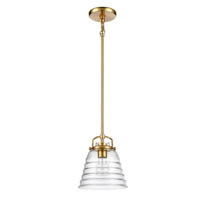 Atlas Current 1-Light Pendant - Industrial-Modern Ripple Glass Shade for Contemporary Home Illumination Satin Brass CL11760-BS