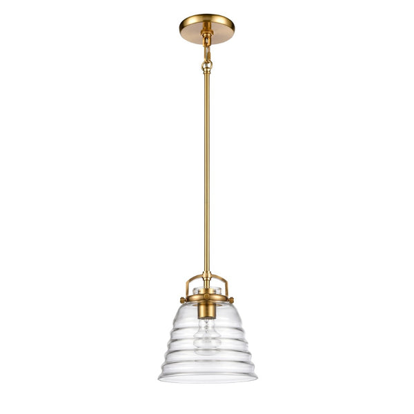 Atlas Current 1-Light Pendant - Industrial-Modern Ripple Glass Shade for Contemporary Home Illumination Satin Brass CL11760-BS