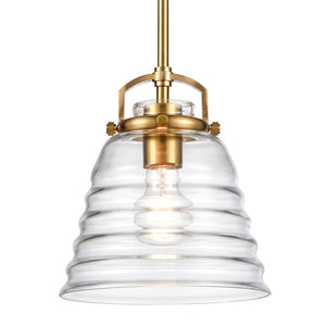 Atlas Current 1-Light Pendant - Industrial-Modern Ripple Glass Shade for Contemporary Home Illumination Satin Brass CL11760-BS