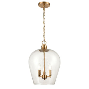 Atlas Darlene 3-Light Pendant - Elegant Clear Glass Dome Fixture for Modern Kitchens and Dining Areas Satin Brass CL11763-BS