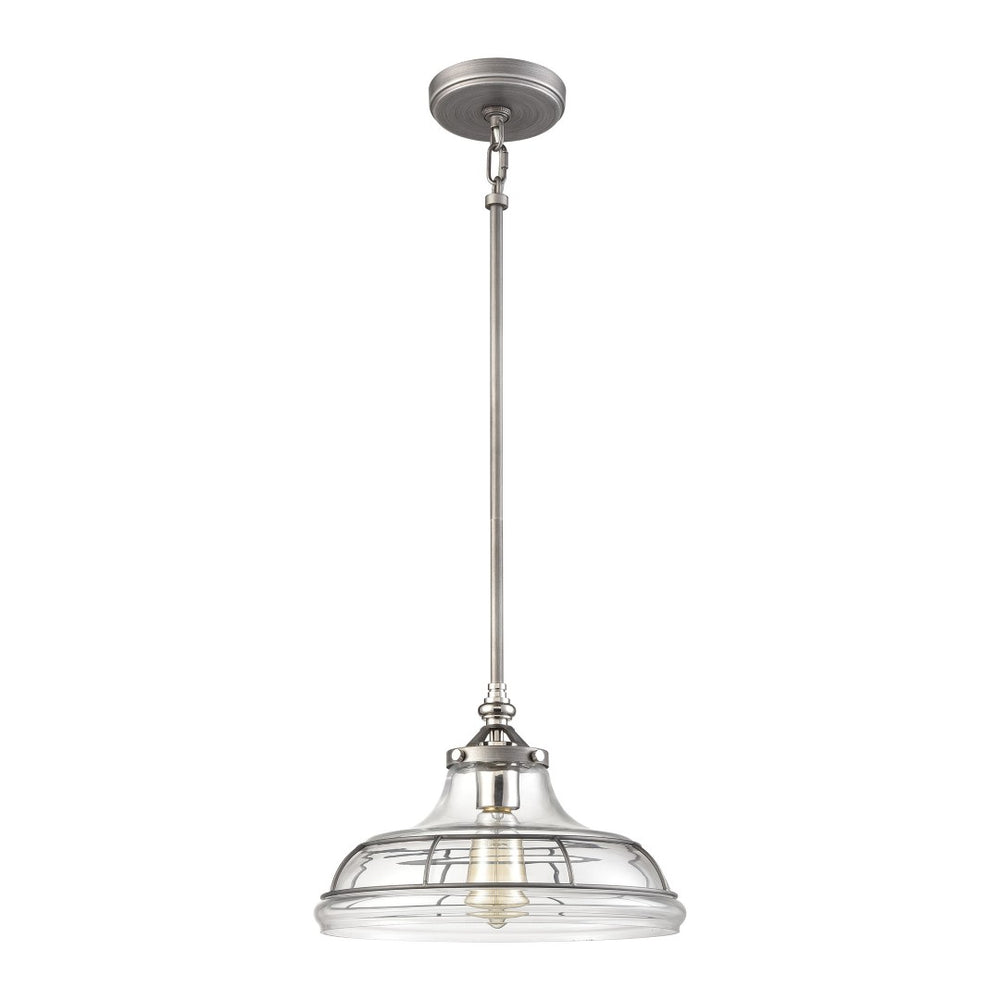 Atlas Dunkirk 13" Wide 1-Light Pendant - Elegant Clear Glass & Weathered Zinc for Coastal or Industrial Decor CL11765-GY
