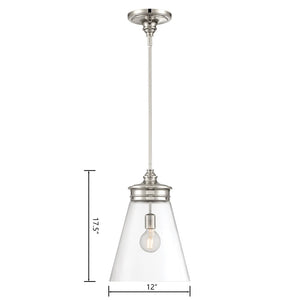 Atlas Emma Pendant Light - Minimalist Elegance with Glass Diffuser for Warm, Inviting Illumination Polished Nickel 12'' CL11768-NK