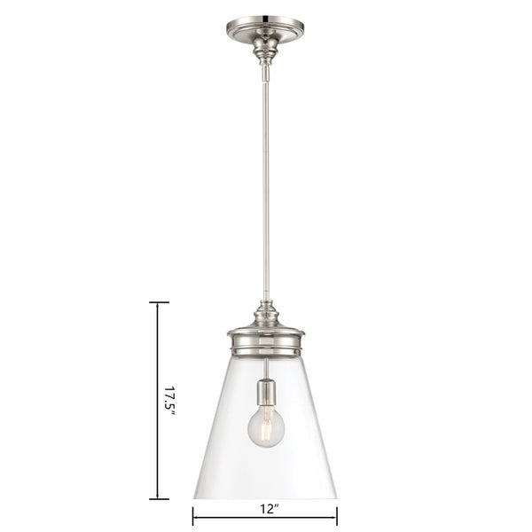 Atlas Emma Pendant Light - Minimalist Elegance with Glass Diffuser for Warm, Inviting Illumination Polished Nickel 12'' CL11768-NK
