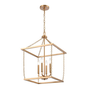 Atlas Emmett 17'' Wide 4-Light Pendant - Modern Industrial Lantern for Kitchen and Dining Room Elegance Brushed Gold CL11769-GD