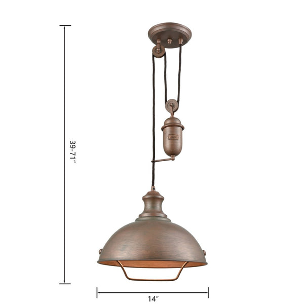 Atlas Farmhouse 14'' Wide 1-Light Pendant - Vintage-Style Adjustable Lighting for Cozy Indoor Spaces Tarnished Brass CL11771-BS