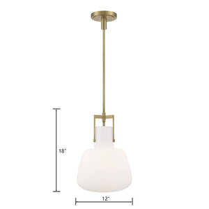 Atlas Izel 12" Wide Pendant Light - Antique Brass Glass Shade for Modern Industrial Home Décor Elegance CL11780-BS