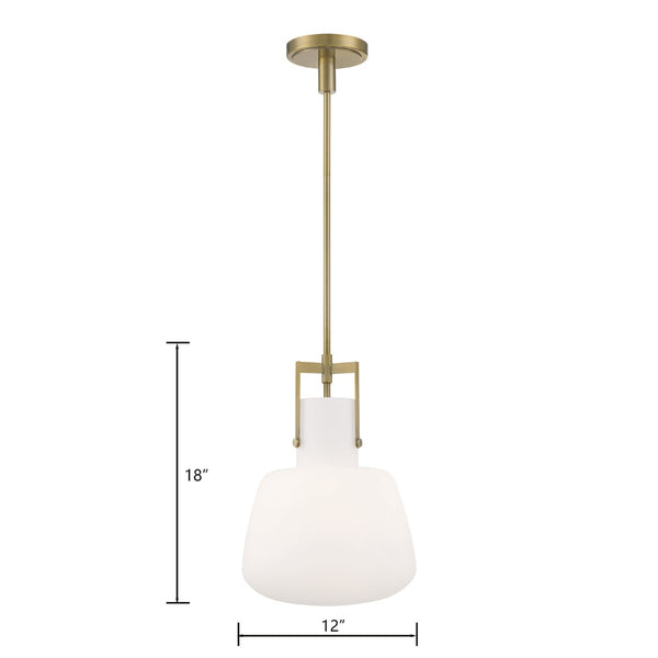 Atlas Izel 12" Wide Pendant Light - Antique Brass Glass Shade for Modern Industrial Home Décor Elegance CL11780-BS