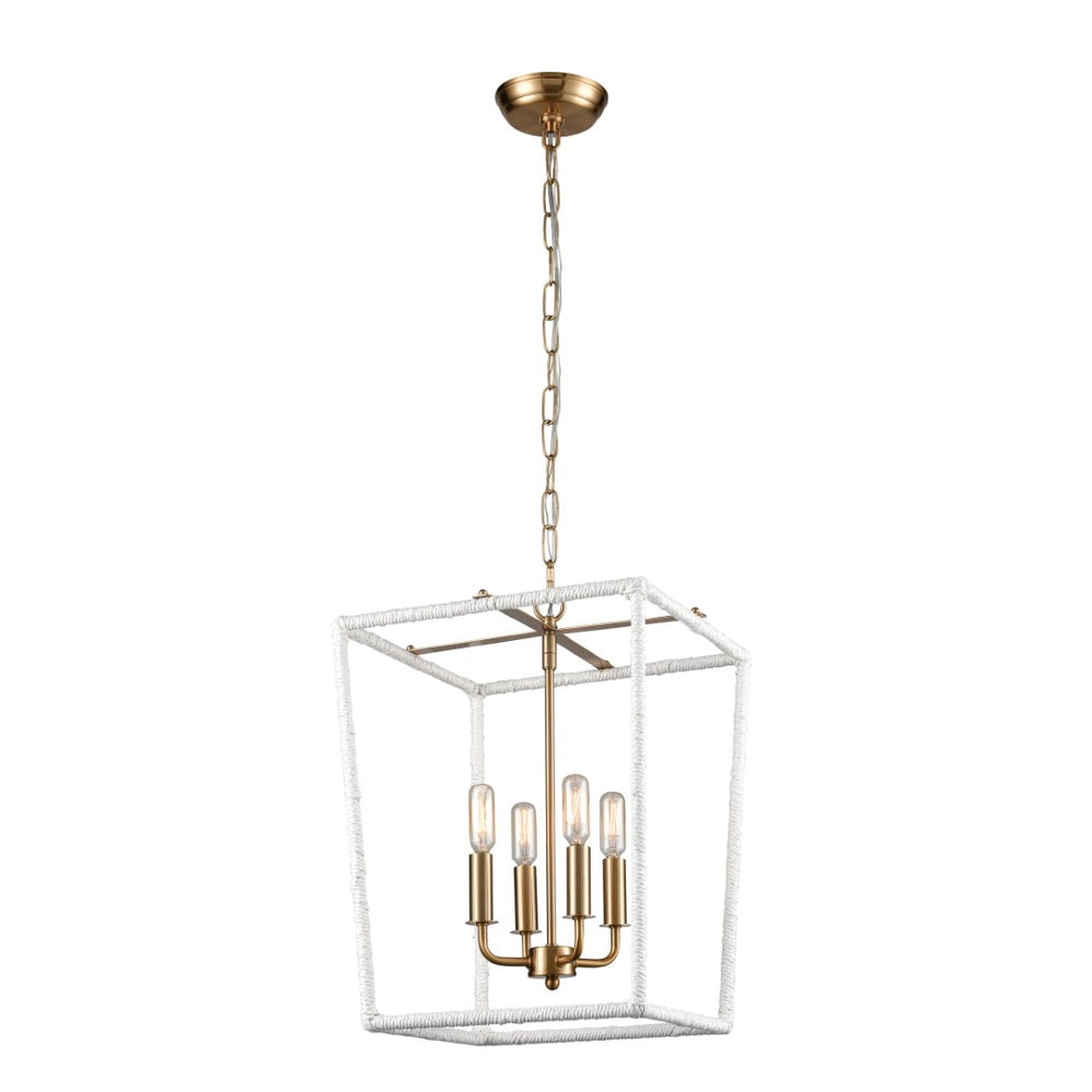 Atlas Kingdom 14'' Wide 4-Light Pendant - Vintage Aged Brass with White Shades for Elegant Illumination CL11788-BS