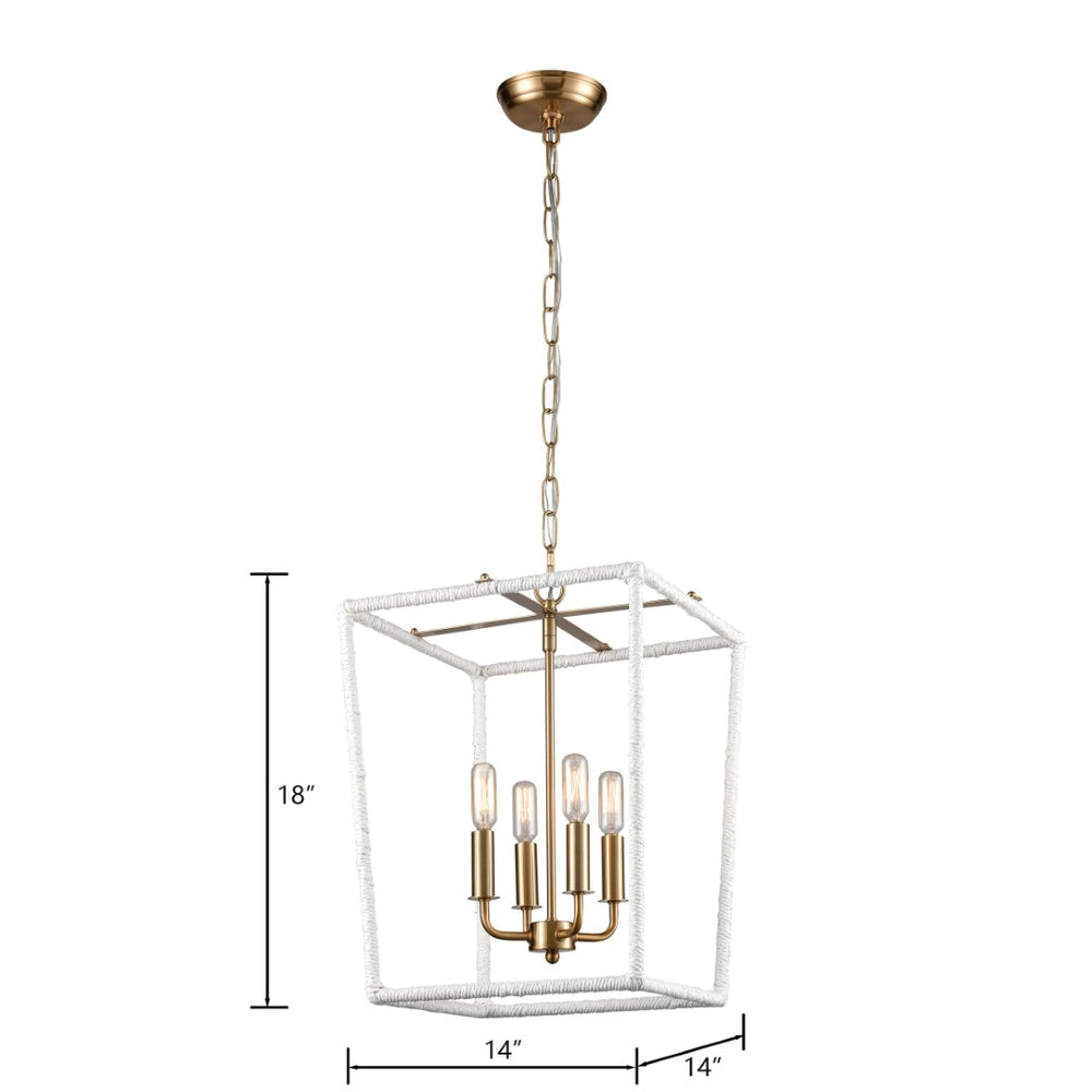 Atlas Kingdom 14'' Wide 4-Light Pendant - Vintage Aged Brass with White Shades for Elegant Illumination CL11788-BS