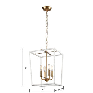 Atlas Kingdom 14'' Wide 4-Light Pendant - Vintage Aged Brass with White Shades for Elegant Illumination CL11788-BS