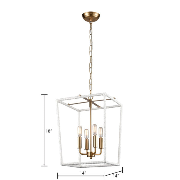Atlas Kingdom 14'' Wide 4-Light Pendant - Vintage Aged Brass with White Shades for Elegant Illumination CL11788-BS